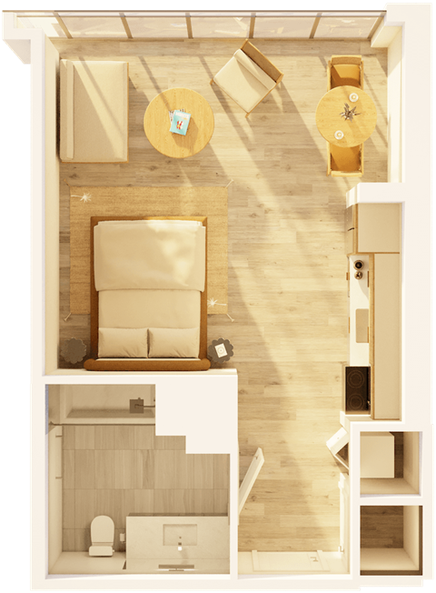 Floor plan for studio, 1 bath, 464 sqft